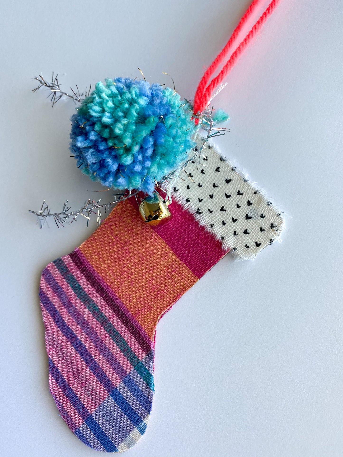 Stocking Ornament - Plaid Hearts