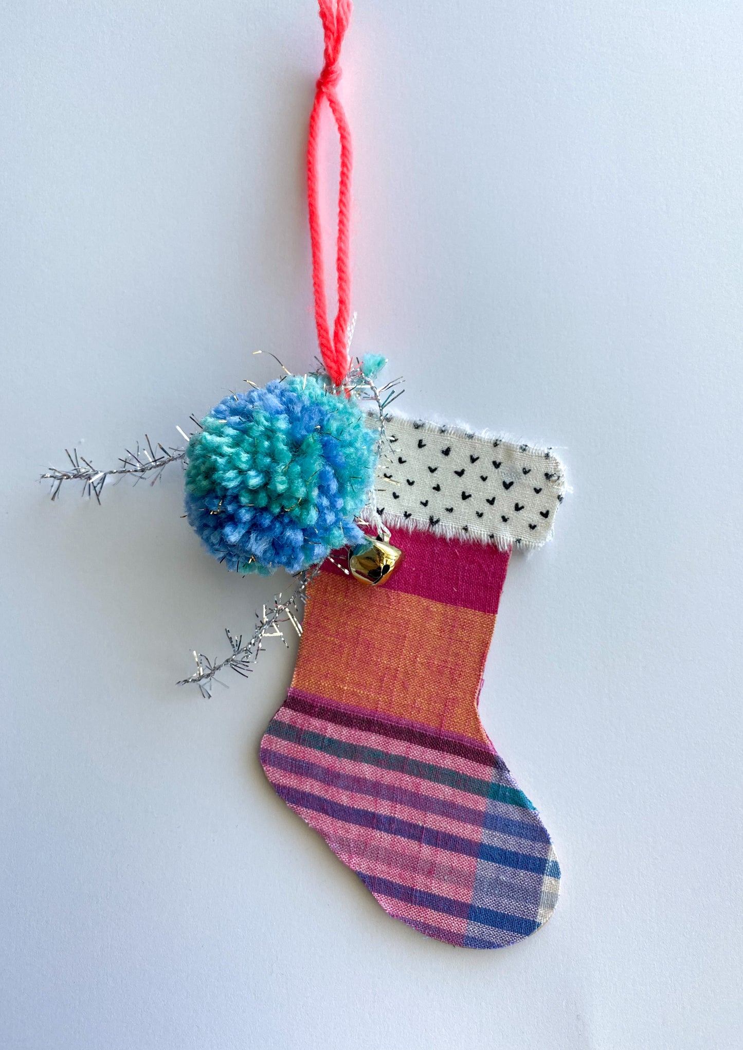 Stocking Ornament - Plaid Hearts