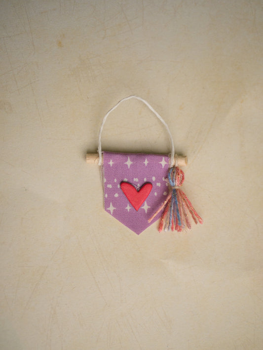 Miniature Heart Wall Hanging - Purple & Red